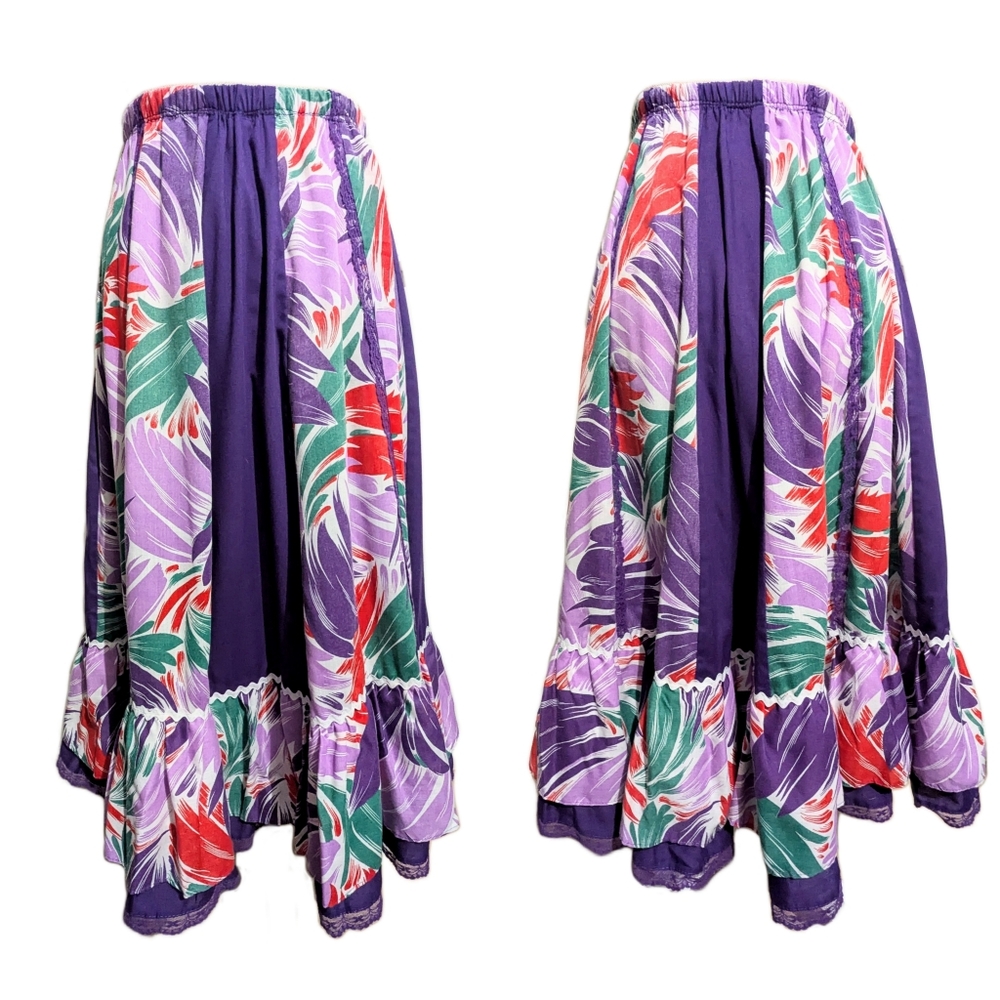 Vintage 90s Handmade Square Dance Skirt Purple Square Dance Skirt Midi Skirt